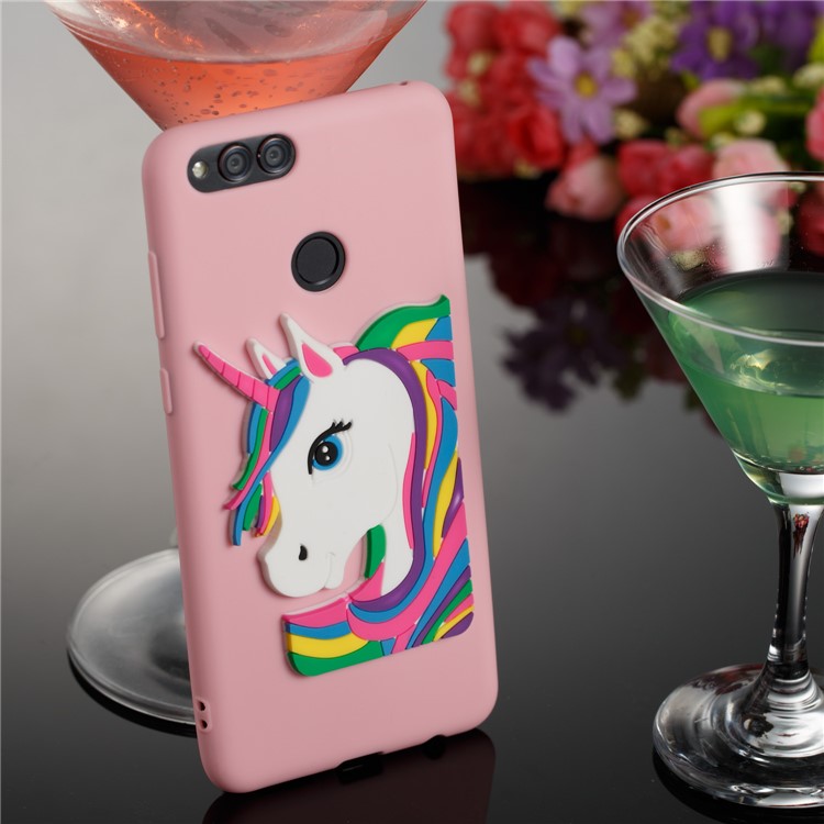 For Huawei Honor 7X Lovely 3D Unicorn Soft TPU Back Cellphone Casing - Pink-4