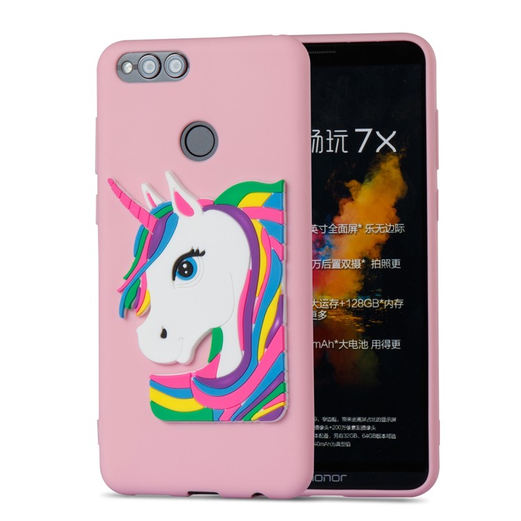For Huawei Honor 7X Lovely 3D Unicorn Soft TPU Back Cellphone Casing - Pink-5