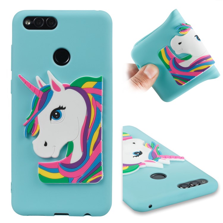 For Huawei Honor 7X Lovely 3D Unicorn Soft TPU Case Accessory - Baby Blue-1