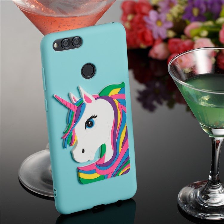 For Huawei Honor 7X Lovely 3D Unicorn Soft TPU Case Accessory - Baby Blue-4