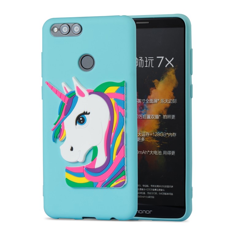 For Huawei Honor 7X Lovely 3D Unicorn Soft TPU Case Accessory - Baby Blue-5