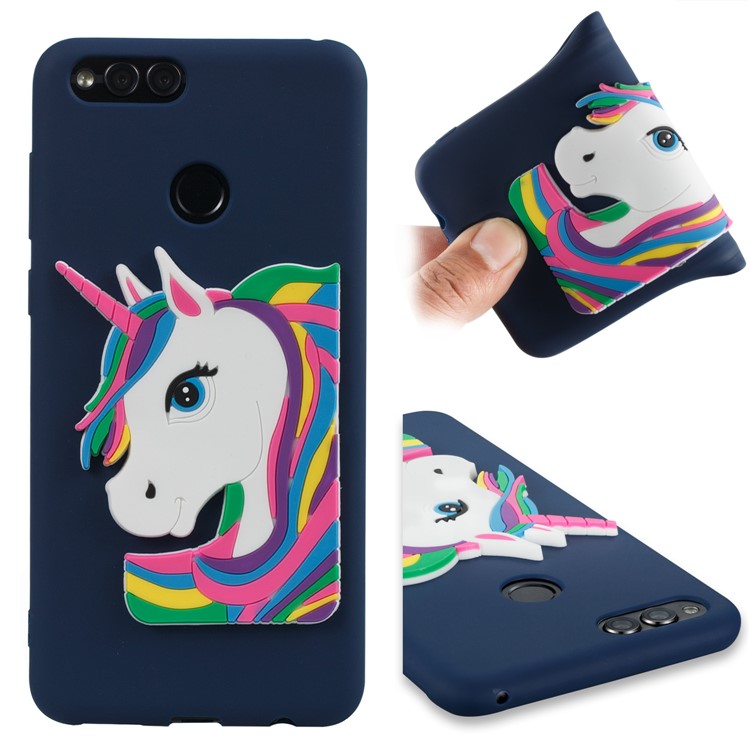 Lovely 3D Unicorn TPU Lightweight Flexible Cover for Huawei Honor 7X - Dark Blue-1