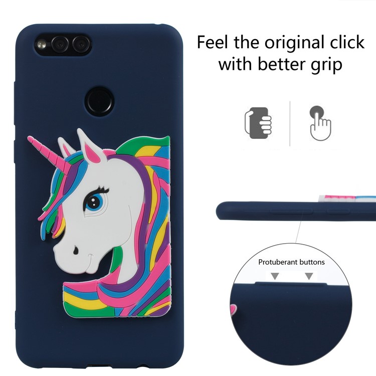 Lovely 3D Unicorn TPU Lightweight Flexible Cover for Huawei Honor 7X - Dark Blue-3