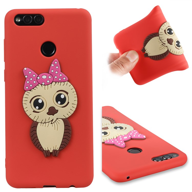 Cute 3D Female Owl Patterned TPU Mobile Shell for Huawei Honor 7X - Red-1