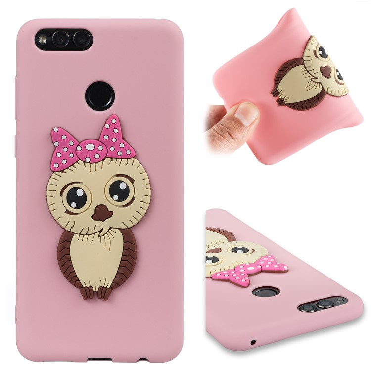 For Huawei Honor 7X Cute 3D Female Owl Patterned TPU Protection Case - Pink-1