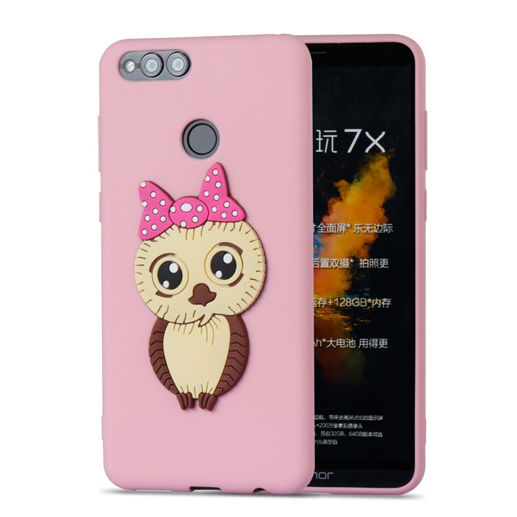 For Huawei Honor 7X Cute 3D Female Owl Patterned TPU Protection Case - Pink-5