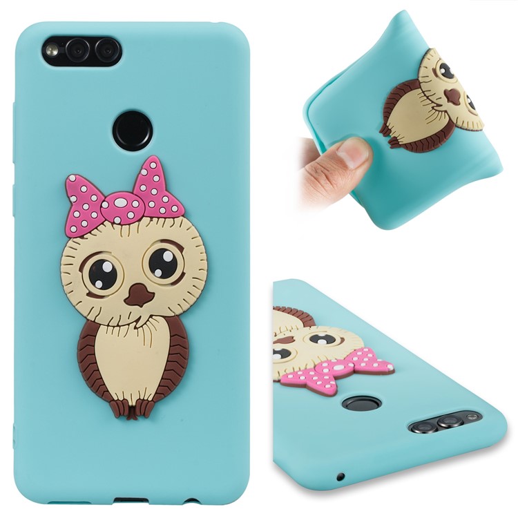 Cute 3D Female Owl Patterned TPU Back Cover Case for Huawei Honor 7X - Baby Blue-1