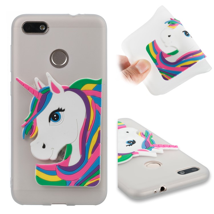 Lovely 3D Unicorn Pattern Soft TPU Cover for Huawei Y6 Pro (2017) / Enjoy 7 / P9 lite mini - White-1