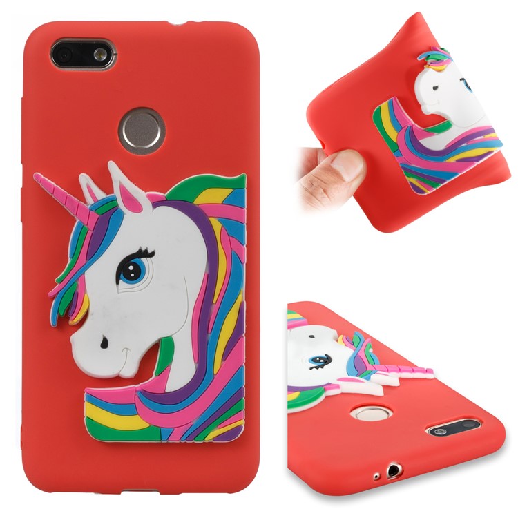 Lovely 3D Unicorn Pattern Soft TPU Shell for Huawei Y6 Pro (2017) / Enjoy 7 / P9 lite mini - Red-1