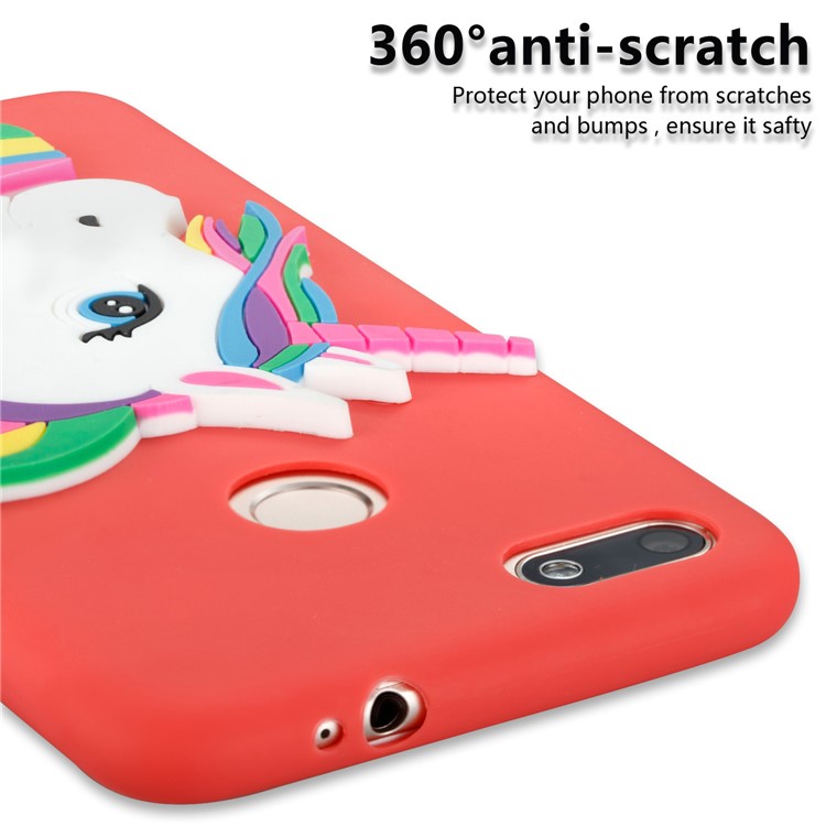 Lovely 3D Unicorn Pattern Soft TPU Shell for Huawei Y6 Pro (2017) / Enjoy 7 / P9 lite mini - Red-2