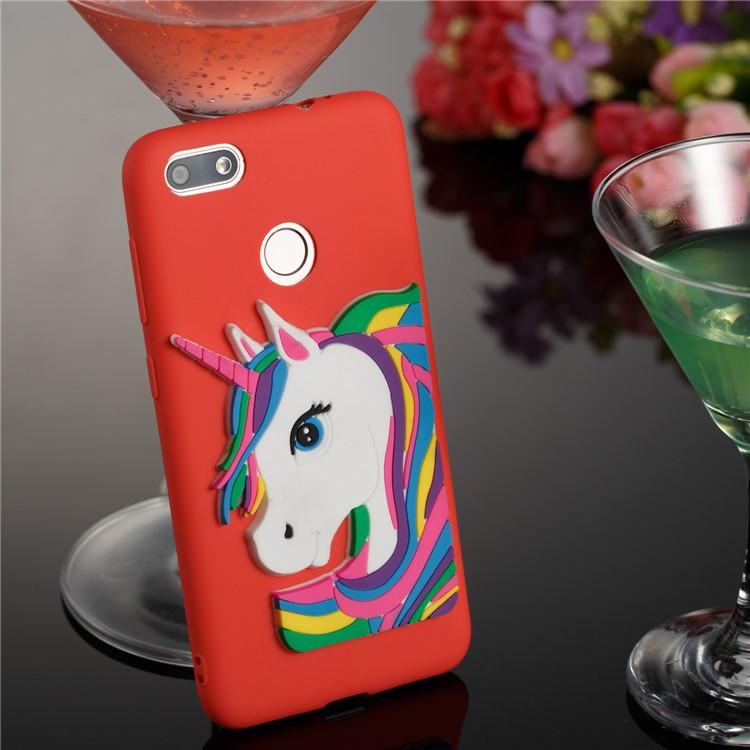 Lovely 3D Unicorn Pattern Soft TPU Shell for Huawei Y6 Pro (2017) / Enjoy 7 / P9 lite mini - Red-4