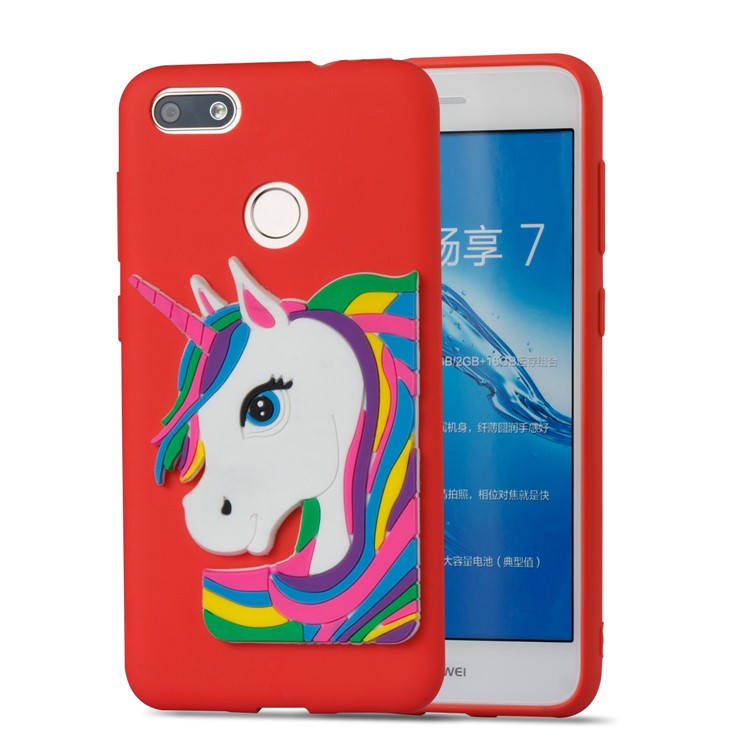 Lovely 3D Unicorn Pattern Soft TPU Shell for Huawei Y6 Pro (2017) / Enjoy 7 / P9 lite mini - Red-5