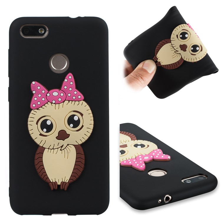 Cute 3D Female Owl Pattern TPU Soft Phone Case for Huawei P9 lite mini / Y6 Pro (2017) / Enjoy 7 - Black-1