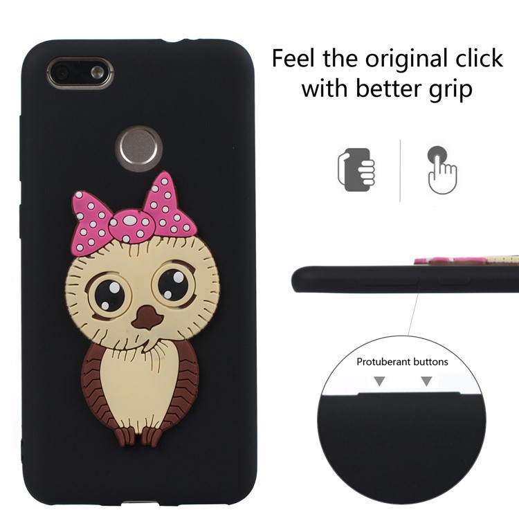 Cute 3D Female Owl Pattern TPU Soft Phone Case for Huawei P9 lite mini / Y6 Pro (2017) / Enjoy 7 - Black-3