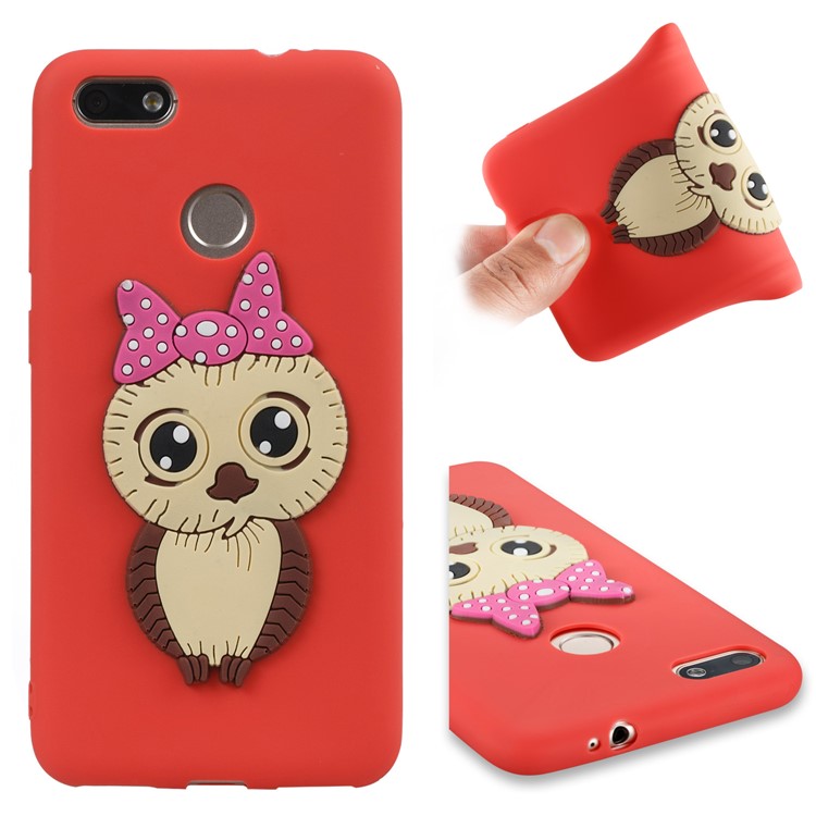 Cute 3D Female Owl Pattern TPU Soft Phone Casing Cover for Huawei P9 lite mini / Y6 Pro (2017) / Enjoy 7 - Red-1