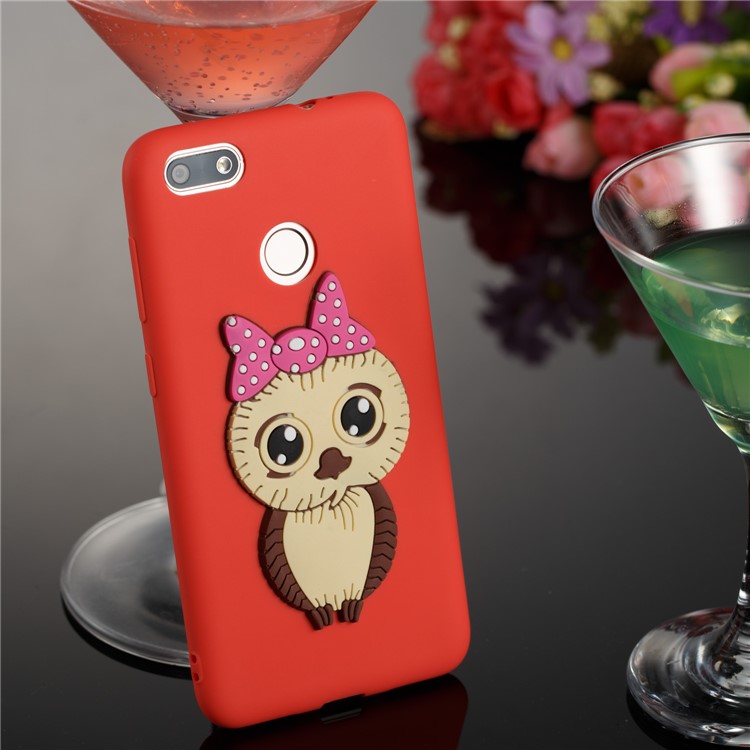 Cute 3D Female Owl Pattern TPU Soft Phone Casing Cover for Huawei P9 lite mini / Y6 Pro (2017) / Enjoy 7 - Red-4