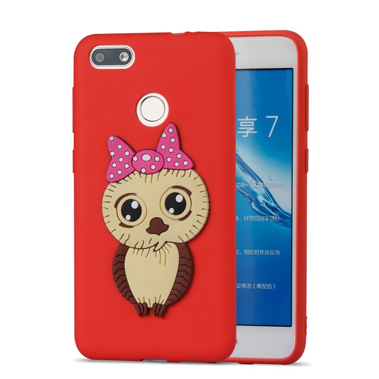 Cute 3D Female Owl Pattern TPU Soft Phone Casing Cover for Huawei P9 lite mini / Y6 Pro (2017) / Enjoy 7 - Red-5