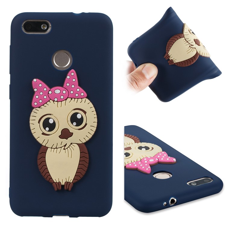 Cute 3D Female Owl Pattern TPU Soft Mobile Phone Shell for Huawei P9 lite mini / Y6 Pro (2017) / Enjoy 7 - Dark Blue-1