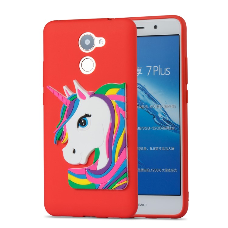 Lovely 3D Unicorn Pattern TPU Cover Case for Huawei Y7 Prime / Enjoy 7 Plus - Red-5