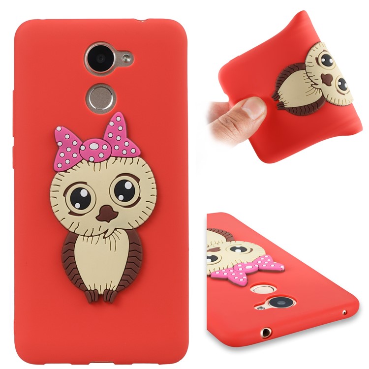 Cute 3D Female Owl Pattern TPU Soft Phone Casing for Huawei Y7 Prime / Enjoy 7 Plus - Red-1