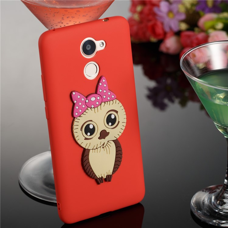 Cute 3D Female Owl Pattern TPU Soft Phone Casing for Huawei Y7 Prime / Enjoy 7 Plus - Red-4
