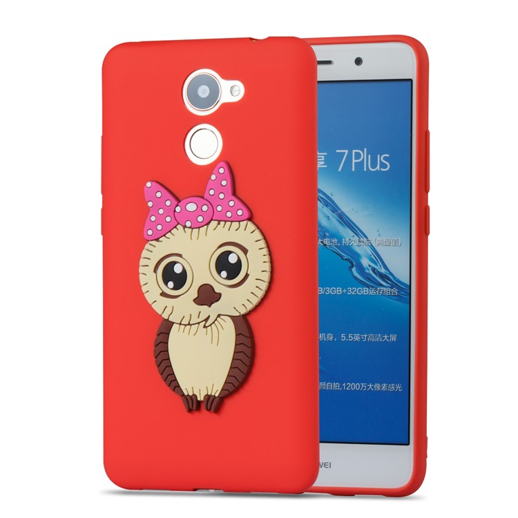 Cute 3D Female Owl Pattern TPU Soft Phone Casing for Huawei Y7 Prime / Enjoy 7 Plus - Red-5