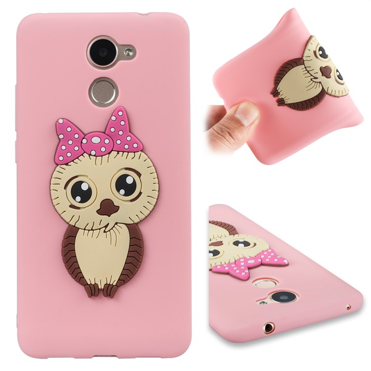 Cute 3D Female Owl Pattern TPU Soft Phone Casing Shell for Huawei Y7 Prime / Enjoy 7 Plus - Pink-1
