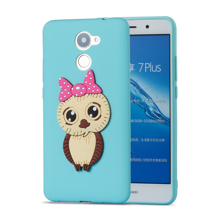 Cute 3D Female Owl Pattern TPU Soft Phone Shell Cover for Huawei Y7 Prime / Enjoy 7 Plus - Baby Blue-5