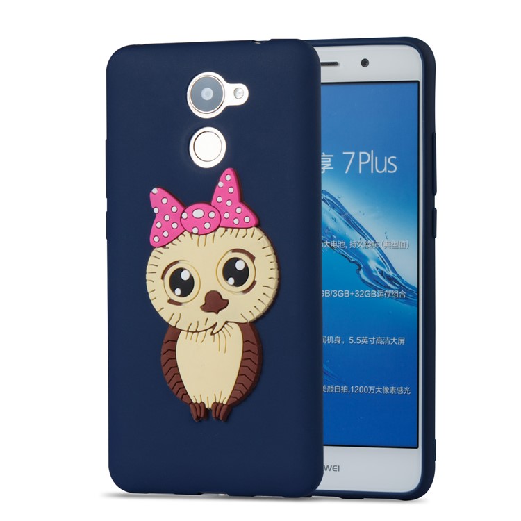 Cute 3D Female Owl Pattern TPU Soft Mobile Phone Shell for Huawei Y7 Prime / Enjoy 7 Plus - Dark Blue-5