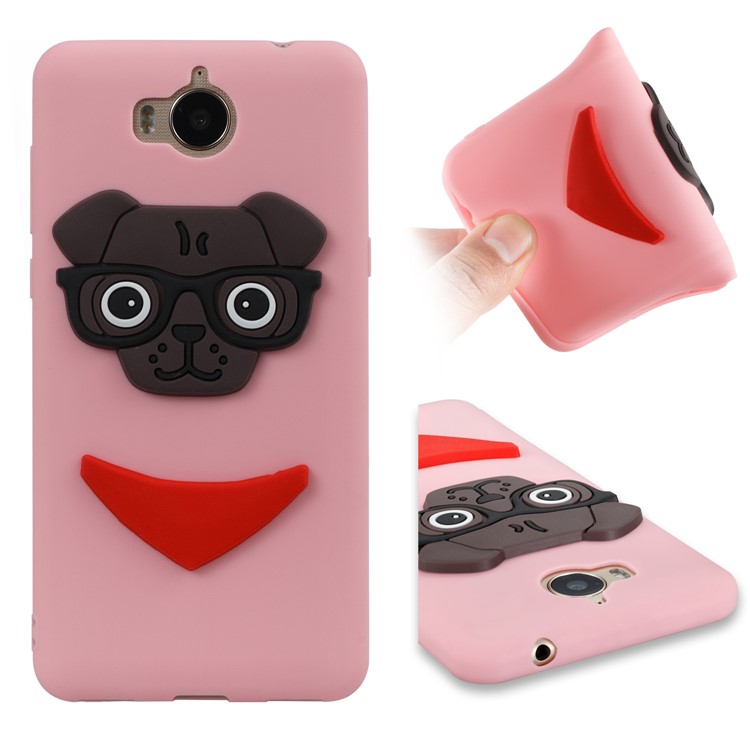 Cute 3D Puppy TPU Mobile Case for Huawei Y6 (2017) / Y5 (2017) - Pink-1