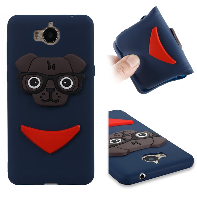 Cute 3D Puppy TPU Back Cover Shell for Huawei Y6 (2017) / Y5 (2017) - Dark Blue-1