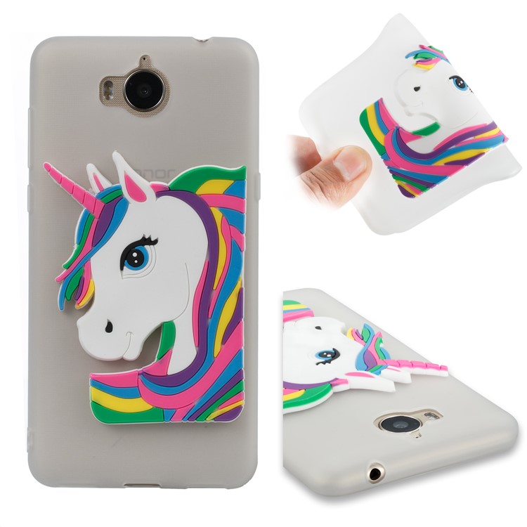 Lovely 3D Unicorn Soft TPU Cell Phone Cover for Huawei Y6 (2017)/Y5 (2017) - White-1