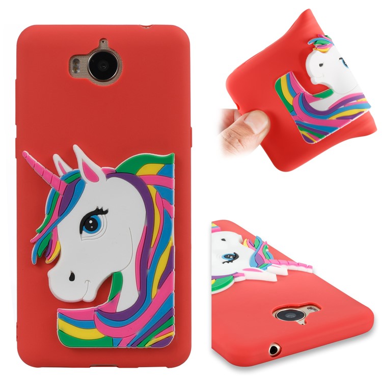 Lovely 3D Unicorn Soft TPU Cell Phone Shell for Huawei Y6 (2017)/Y5 (2017) - Red-1