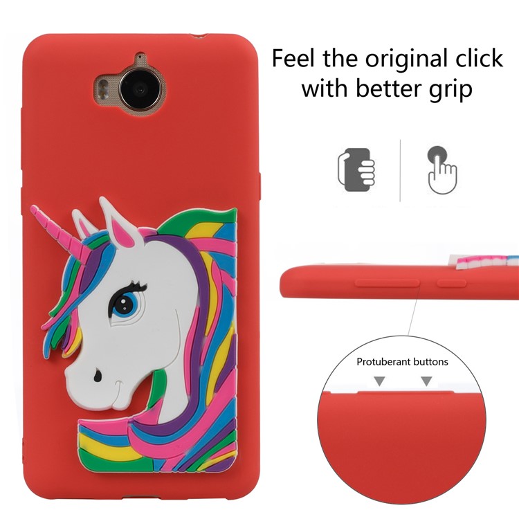 Lovely 3D Unicorn Soft TPU Cell Phone Shell for Huawei Y6 (2017)/Y5 (2017) - Red-3
