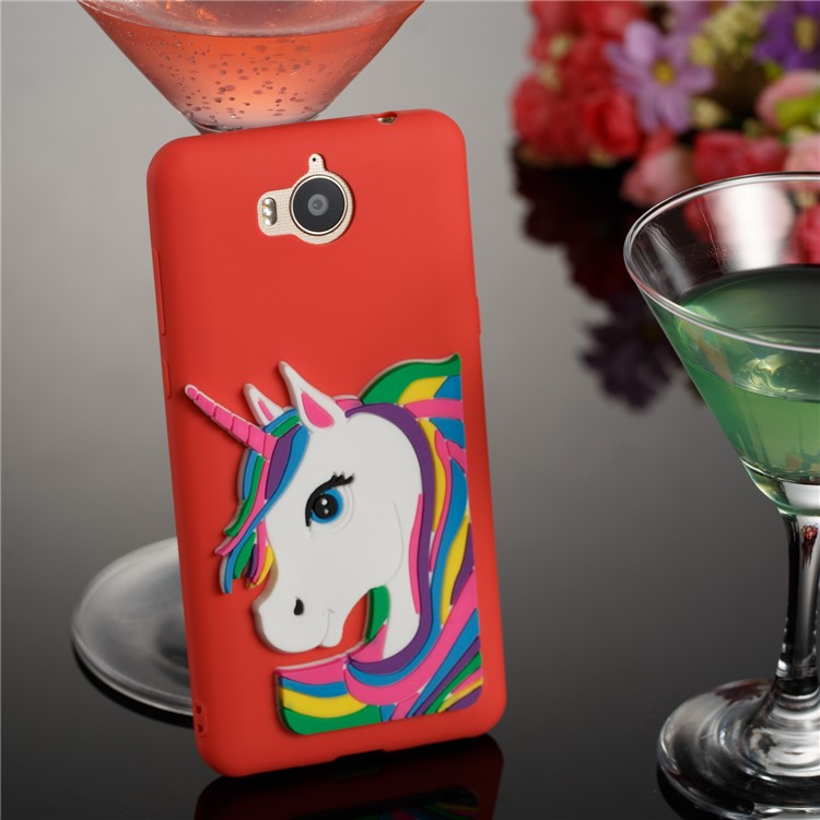 Lovely 3D Unicorn Soft TPU Cell Phone Shell for Huawei Y6 (2017)/Y5 (2017) - Red-4