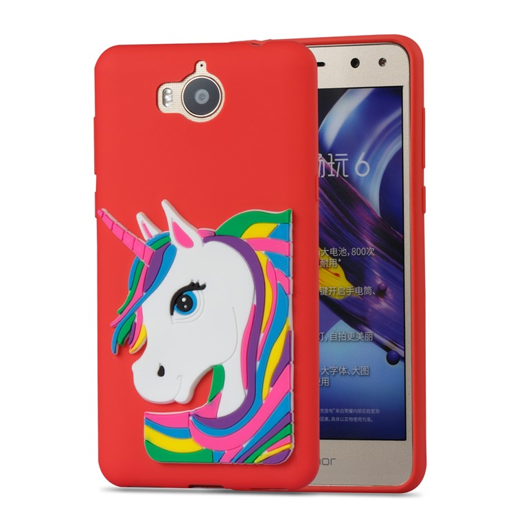 Lovely 3D Unicorn Soft TPU Cell Phone Shell for Huawei Y6 (2017)/Y5 (2017) - Red-5