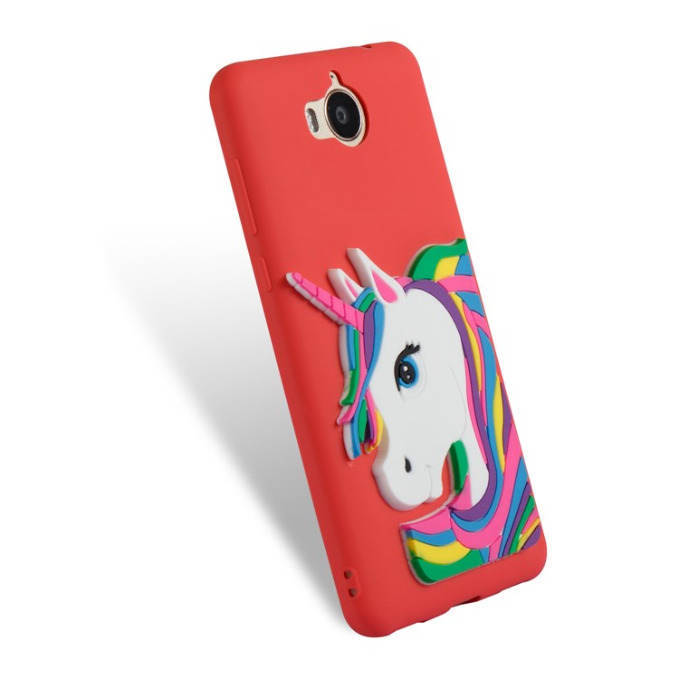 Lovely 3D Unicorn Soft TPU Cell Phone Shell for Huawei Y6 (2017)/Y5 (2017) - Red-6