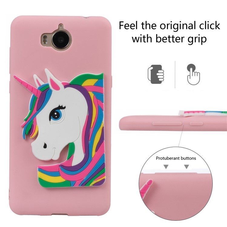 Lovely 3D Unicorn Soft TPU Phone Case for Huawei Y6 (2017)/Y5 (2017) - Pink-3