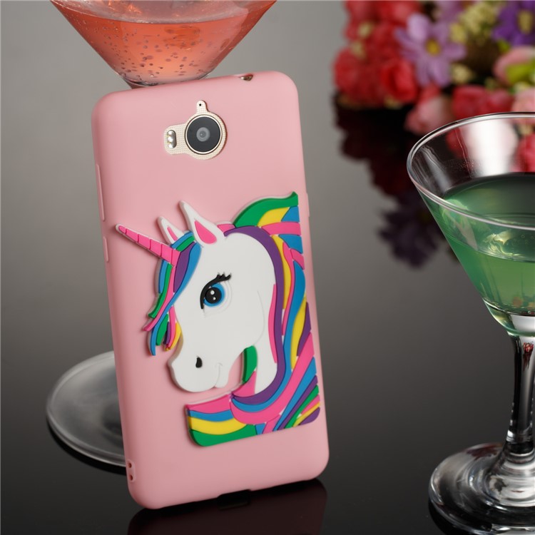 Lovely 3D Unicorn Soft TPU Phone Case for Huawei Y6 (2017)/Y5 (2017) - Pink-4