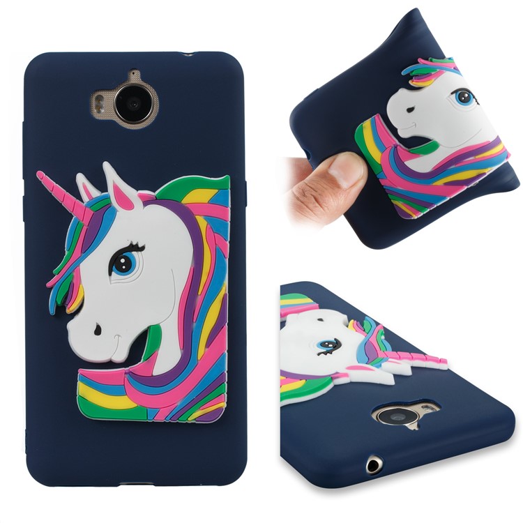 Lovely 3D Unicorn Soft TPU Protective Shell for Huawei Y6 (2017)/Y5 (2017) - Dark Blue-1