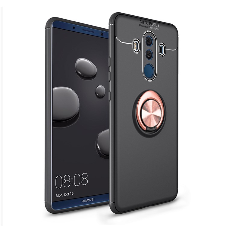 Finger Ring Kickstand TPU Phone Shell for Huawei Mate 10 Pro (Built-in Metal Sheet) - Black + Rose Gold