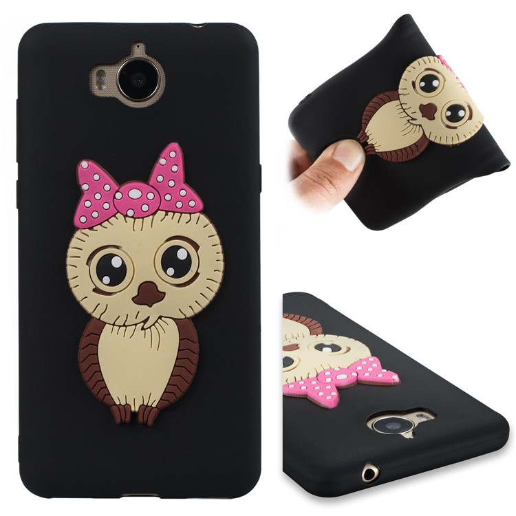 Cute 3D Female Owl Pattern TPU Soft Phone Case for Huawei Y6 (2017)/Y5 (2017) - Black-1