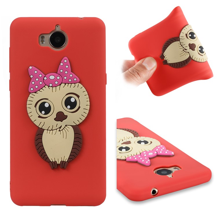 Cute 3D Female Owl Pattern TPU Soft Phone Cover for Huawei Y6 (2017)/Y5 (2017) - Red-1
