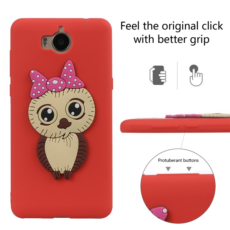 Cute 3D Female Owl Pattern TPU Soft Phone Cover for Huawei Y6 (2017)/Y5 (2017) - Red-3