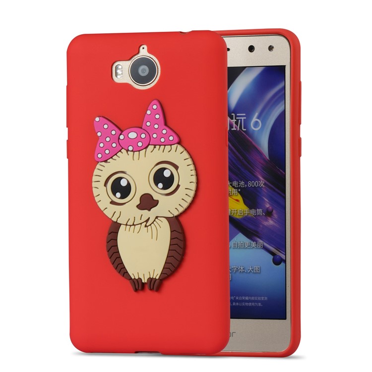 Cute 3D Female Owl Pattern TPU Soft Phone Cover for Huawei Y6 (2017)/Y5 (2017) - Red-5