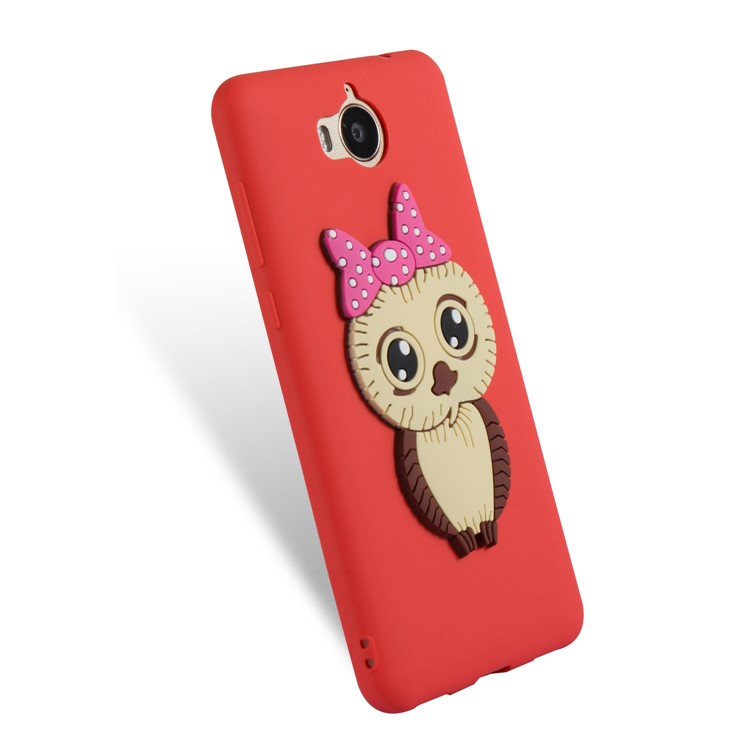 Cute 3D Female Owl Pattern TPU Soft Phone Cover for Huawei Y6 (2017)/Y5 (2017) - Red-6