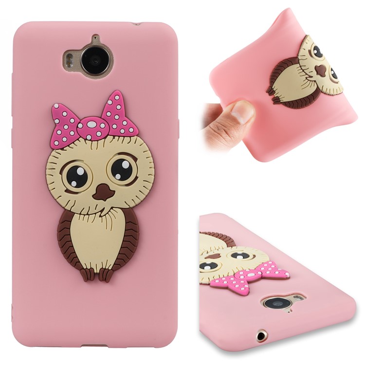 Cute 3D Female Owl Pattern TPU Soft Phone Case Shell for Huawei Y6 (2017)/Y5 (2017) - Pink-1