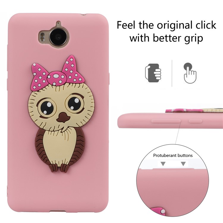 Cute 3D Female Owl Pattern TPU Soft Phone Case Shell for Huawei Y6 (2017)/Y5 (2017) - Pink-3
