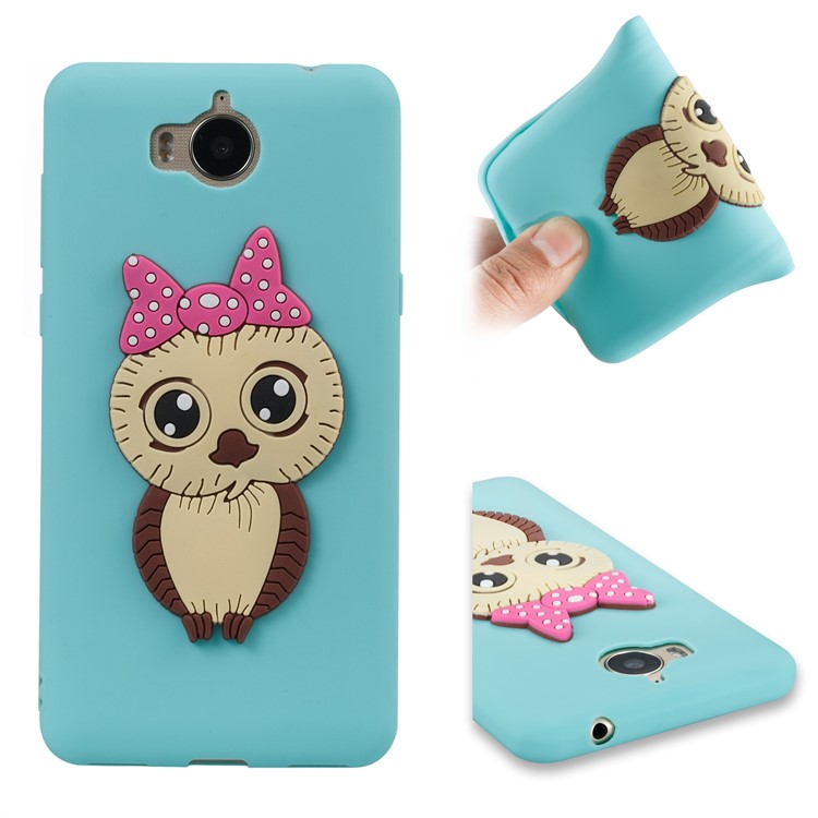 Cute 3D Female Owl Pattern TPU Soft Phone Shell Cover for Huawei Y6 (2017)/Y5 (2017) - Baby Blue-1