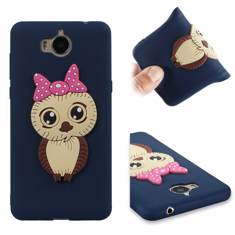 Cute 3D Female Owl Pattern TPU Soft Mobile Shell for Huawei Y6 (2017)/Y5 (2017) - Dark Blue-1